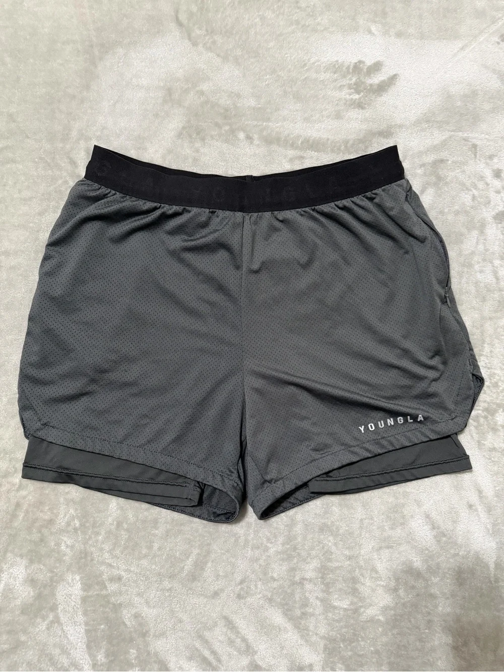 Young LA 2-in-1 Lined Running Shorts Grey Size Large